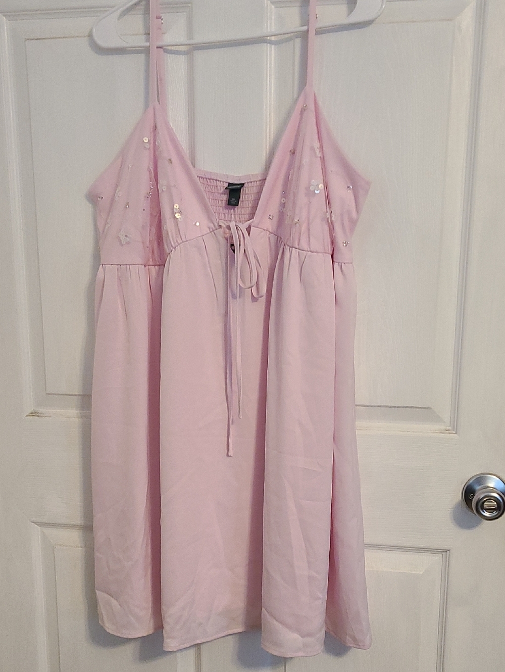 wild fable Pink Sequin-Accent Slip Chemise Dress with Tie Front